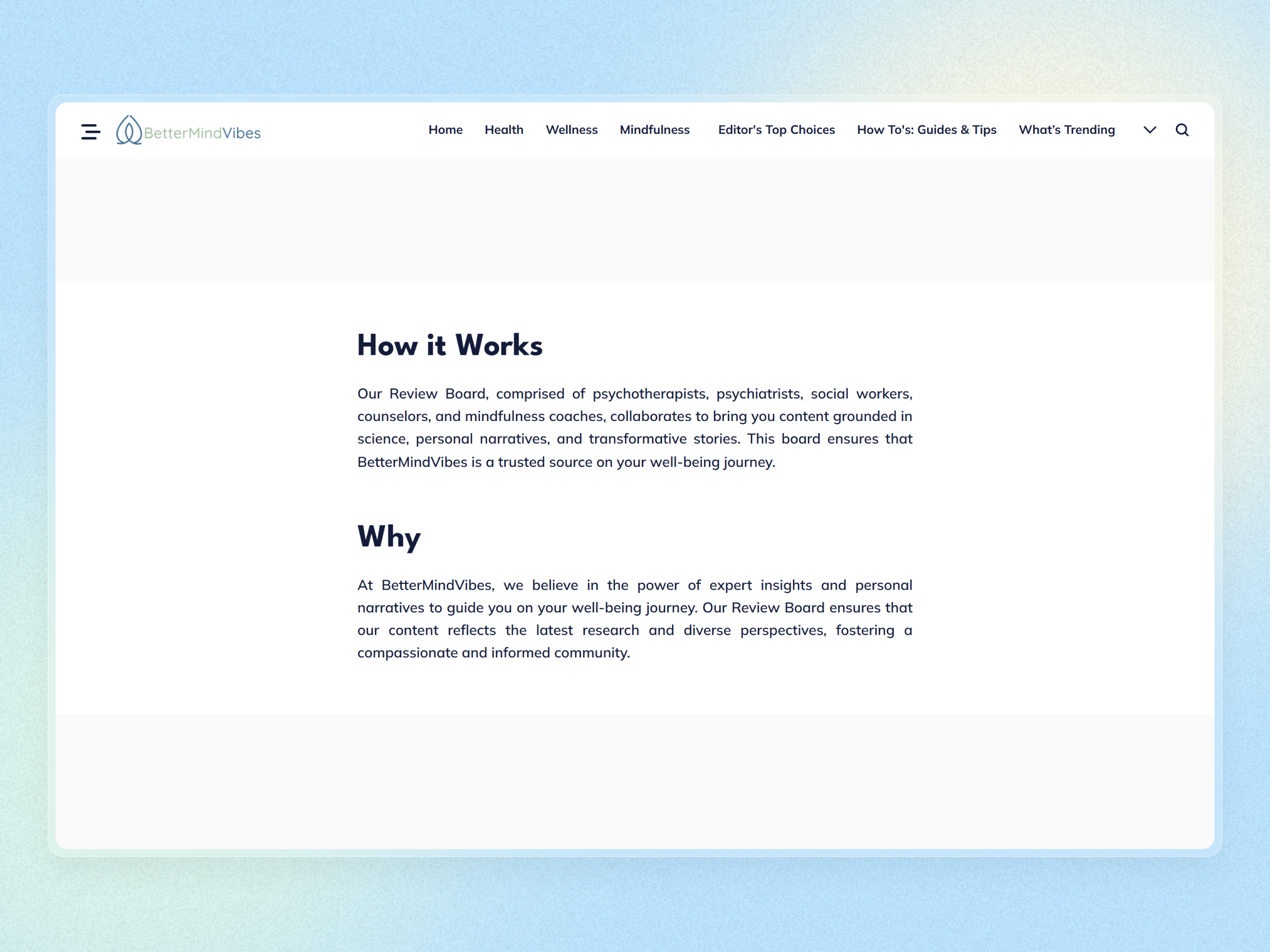 Better Mind Vibes Blog Website | Craftnotion