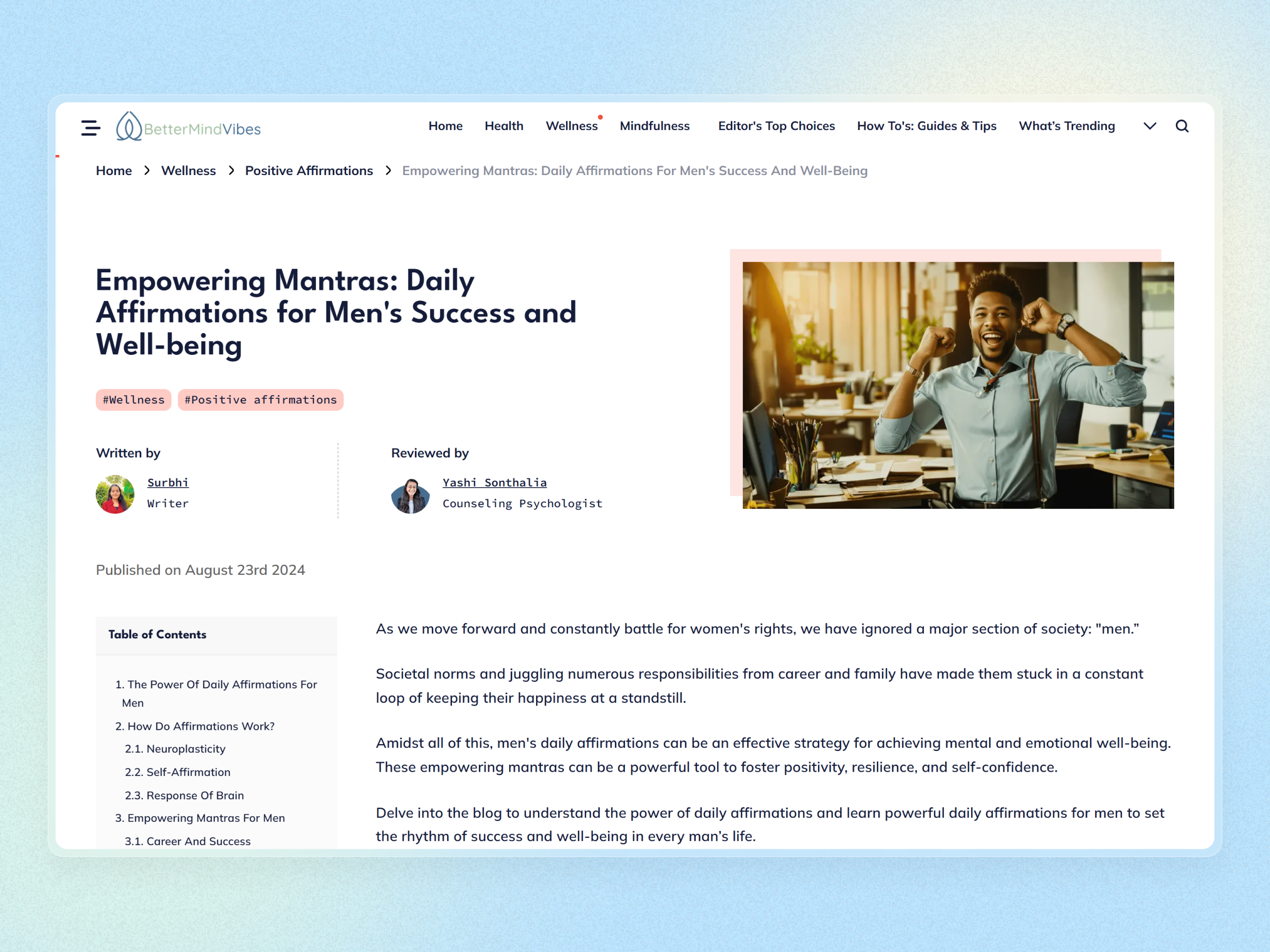 Better Mind Vibes Blog Website | Craftnotion