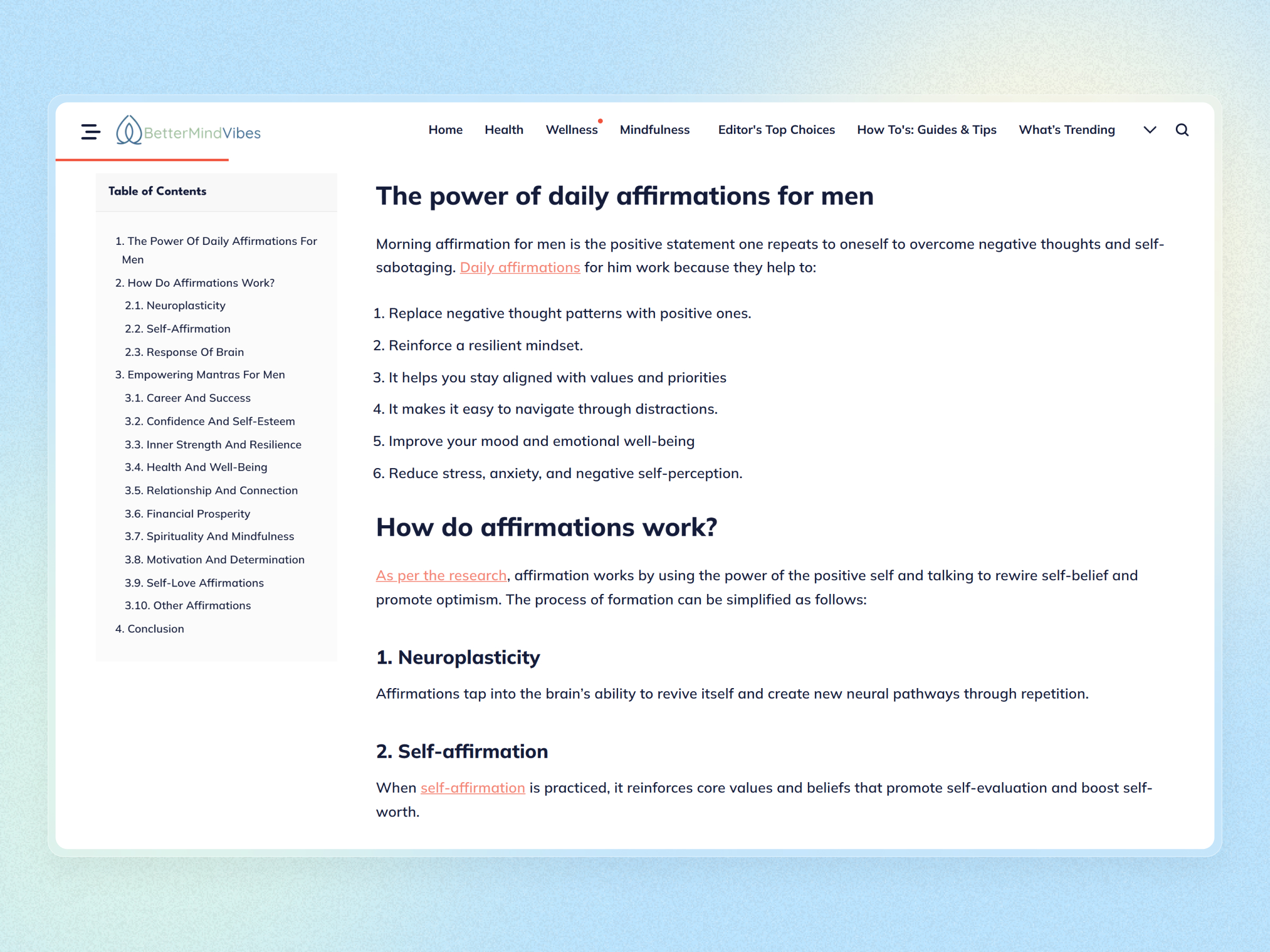 Better Mind Vibes Blog Website | Craftnotion