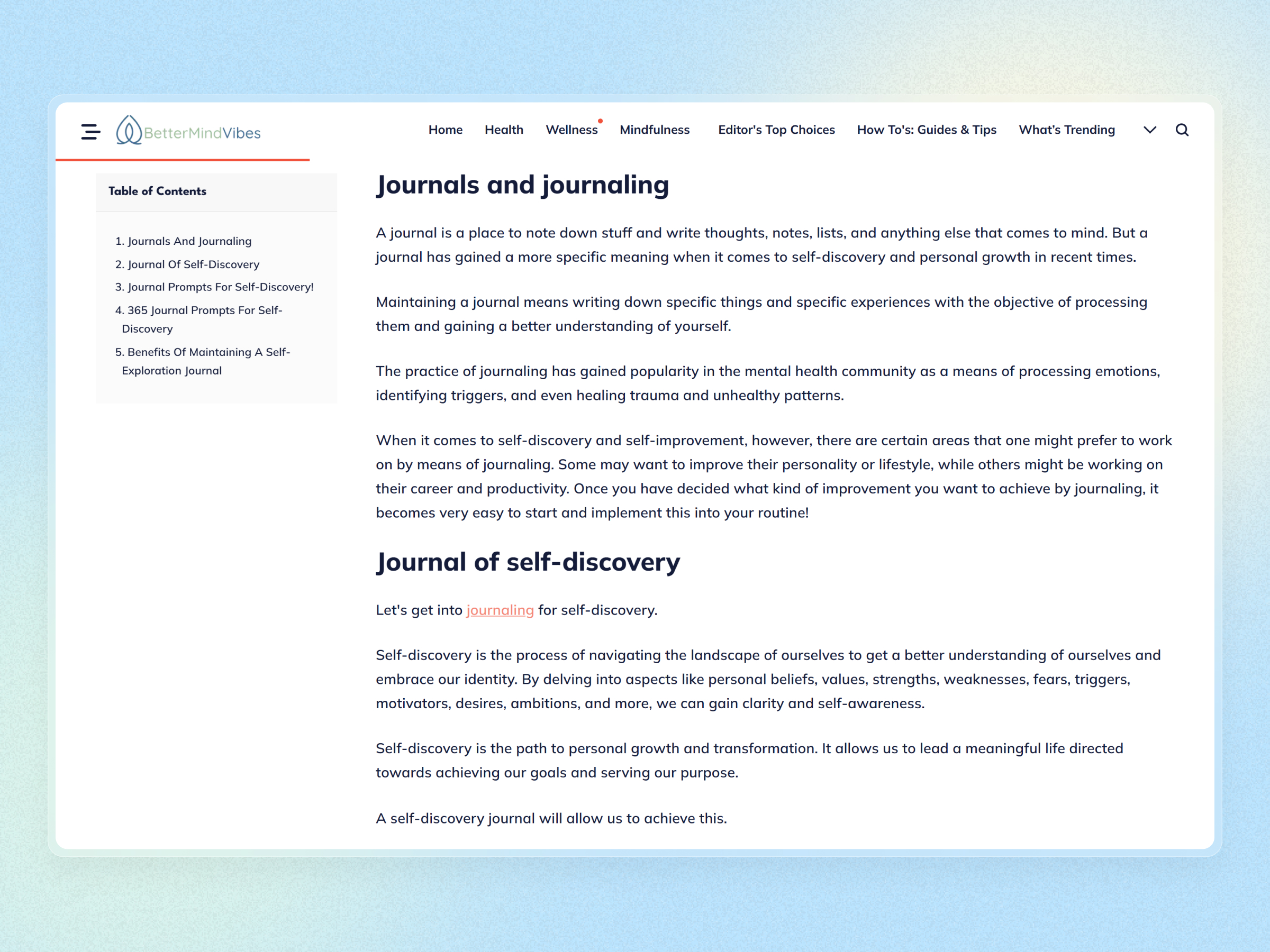 Better Mind Vibes Blog Website | Craftnotion