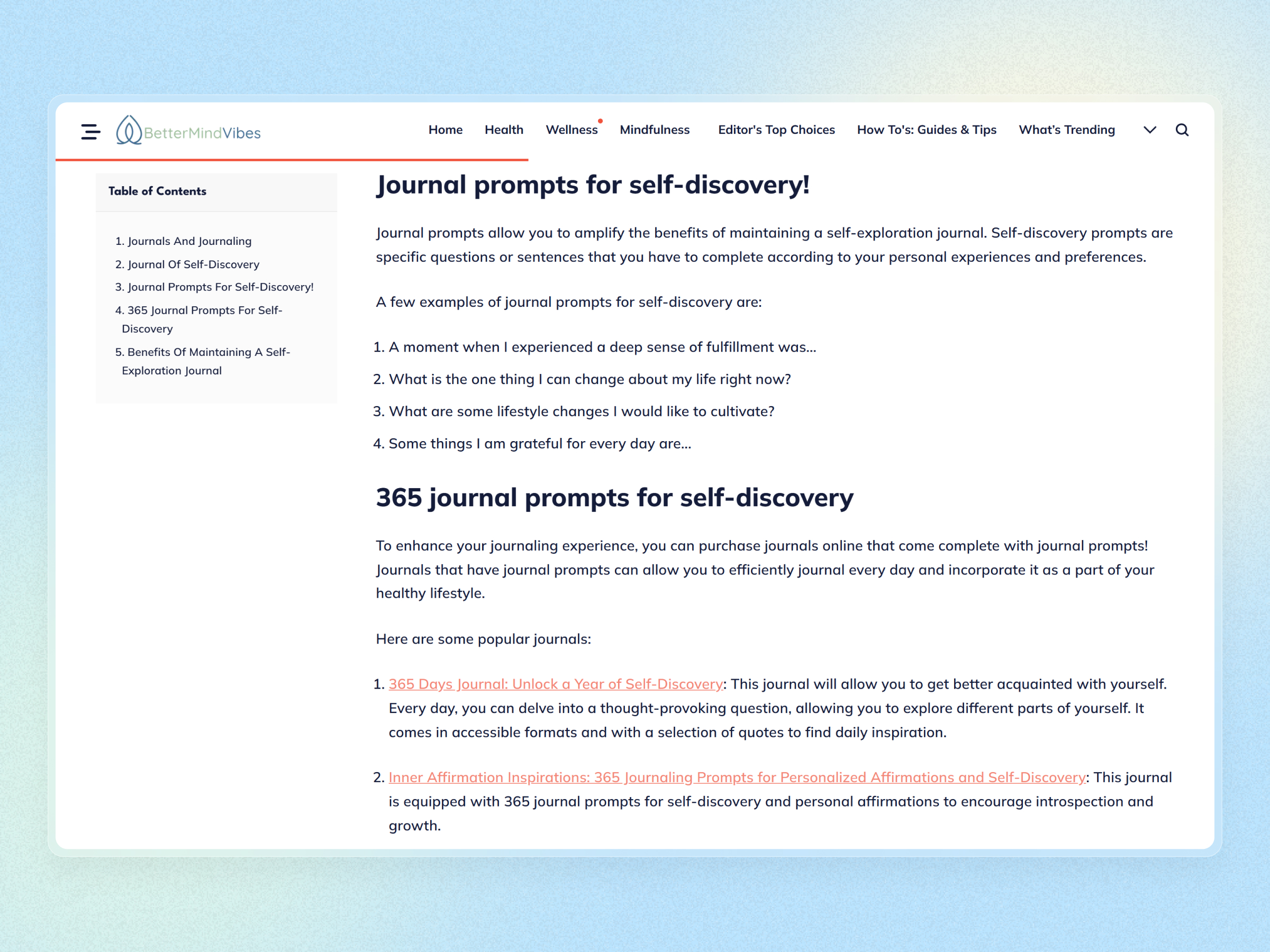 Better Mind Vibes Blog Website | Craftnotion