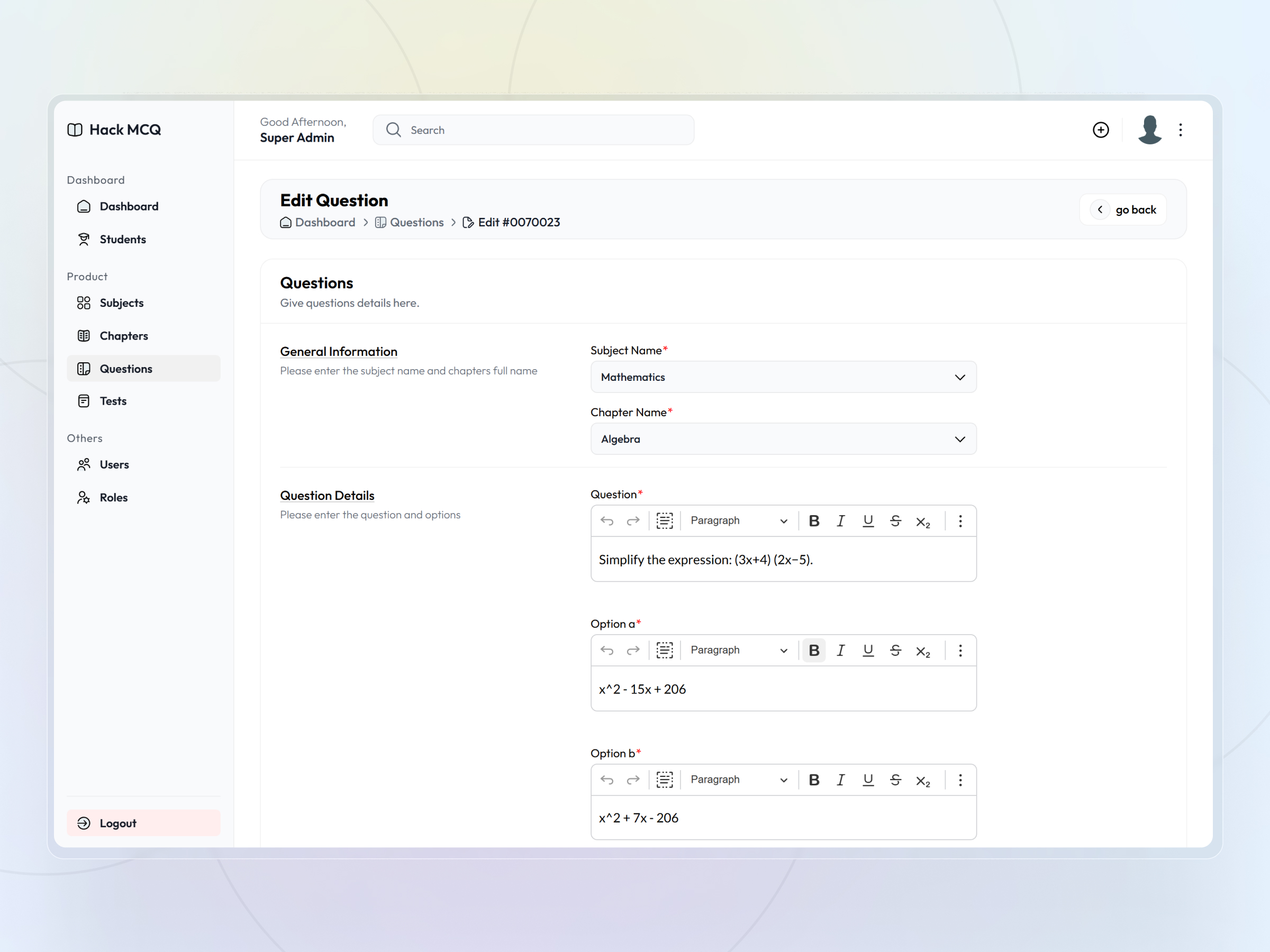 HackMCQ Adaptive Exam Practice Platform