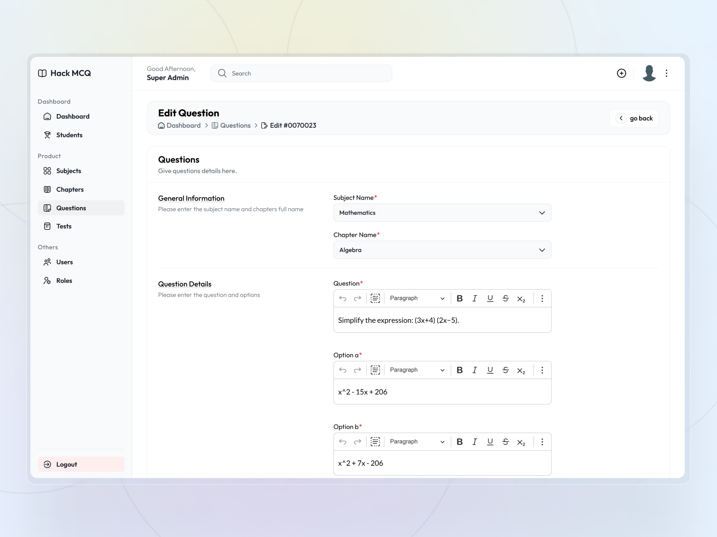 HackMCQ Adaptive Exam Practice Platform