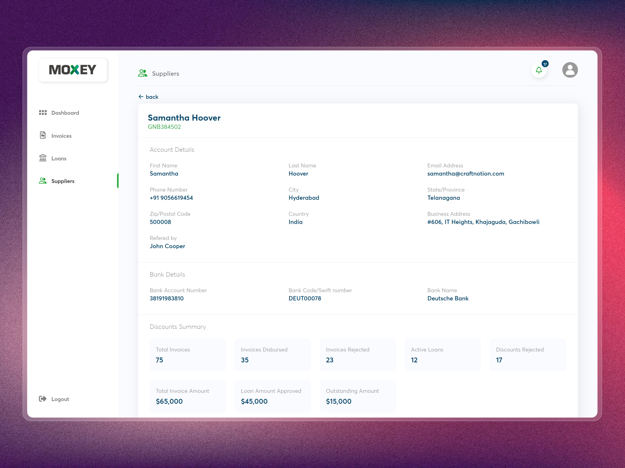 Moxey Invoice Discounting Platform | Craftnotion