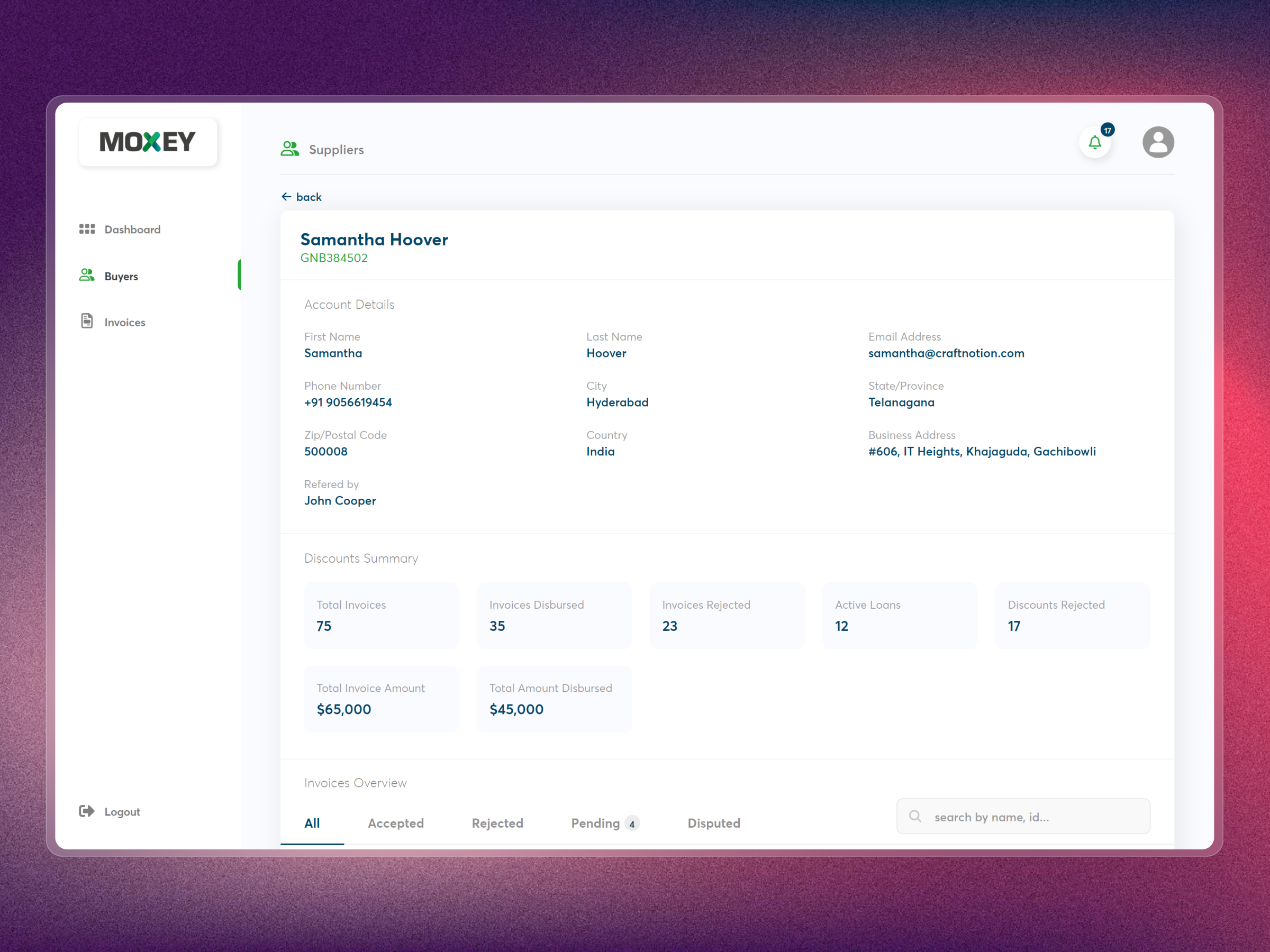 Moxey Invoice Discounting Platform | Craftnotion