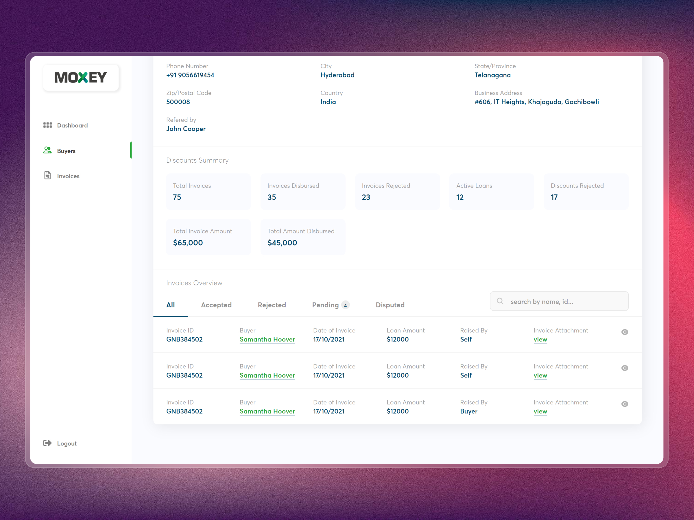 Moxey Invoice Discounting Platform | Craftnotion