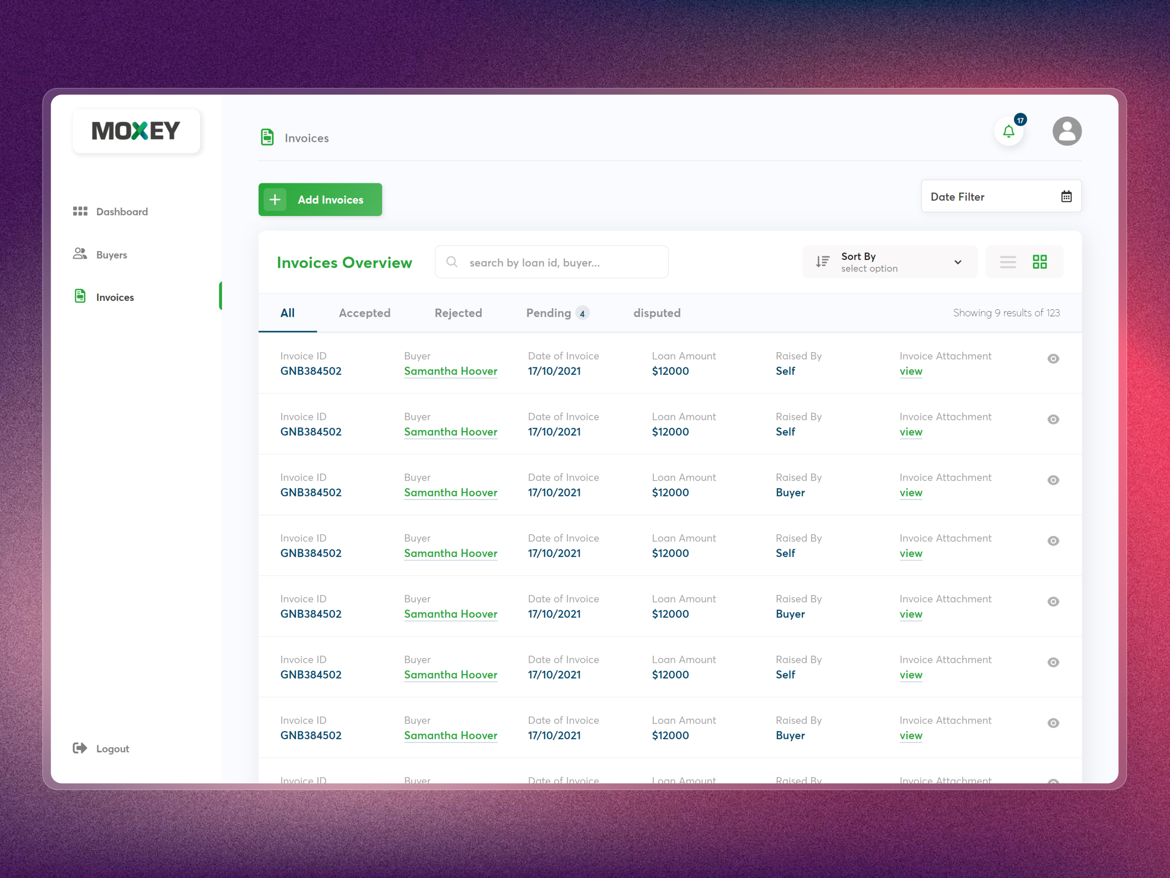 Moxey Invoice Discounting Platform | Craftnotion
