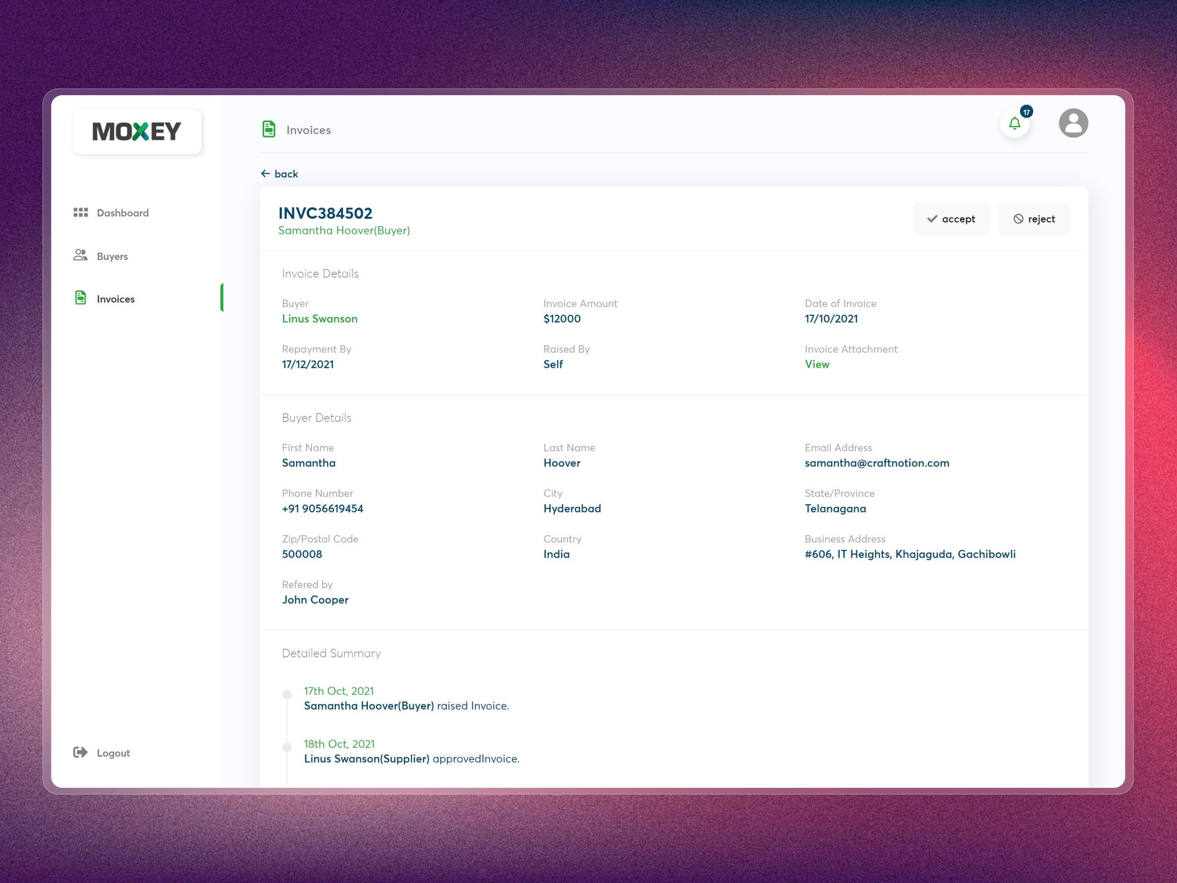 Moxey Invoice Discounting Platform | Craftnotion