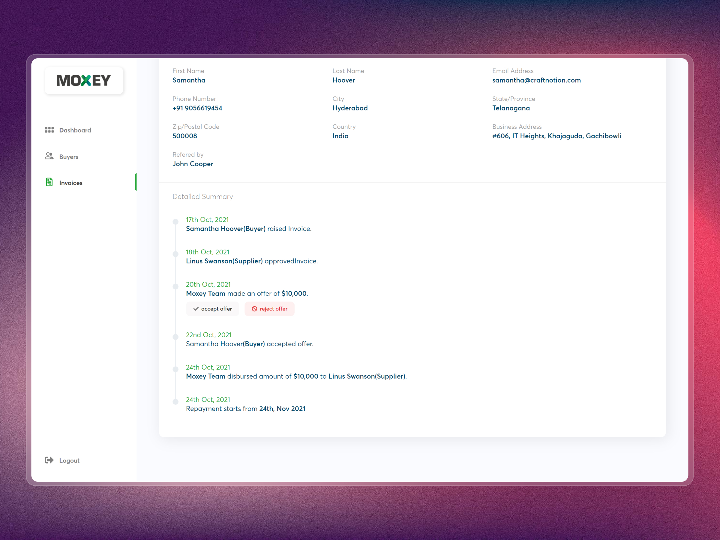 Moxey Invoice Discounting Platform | Craftnotion