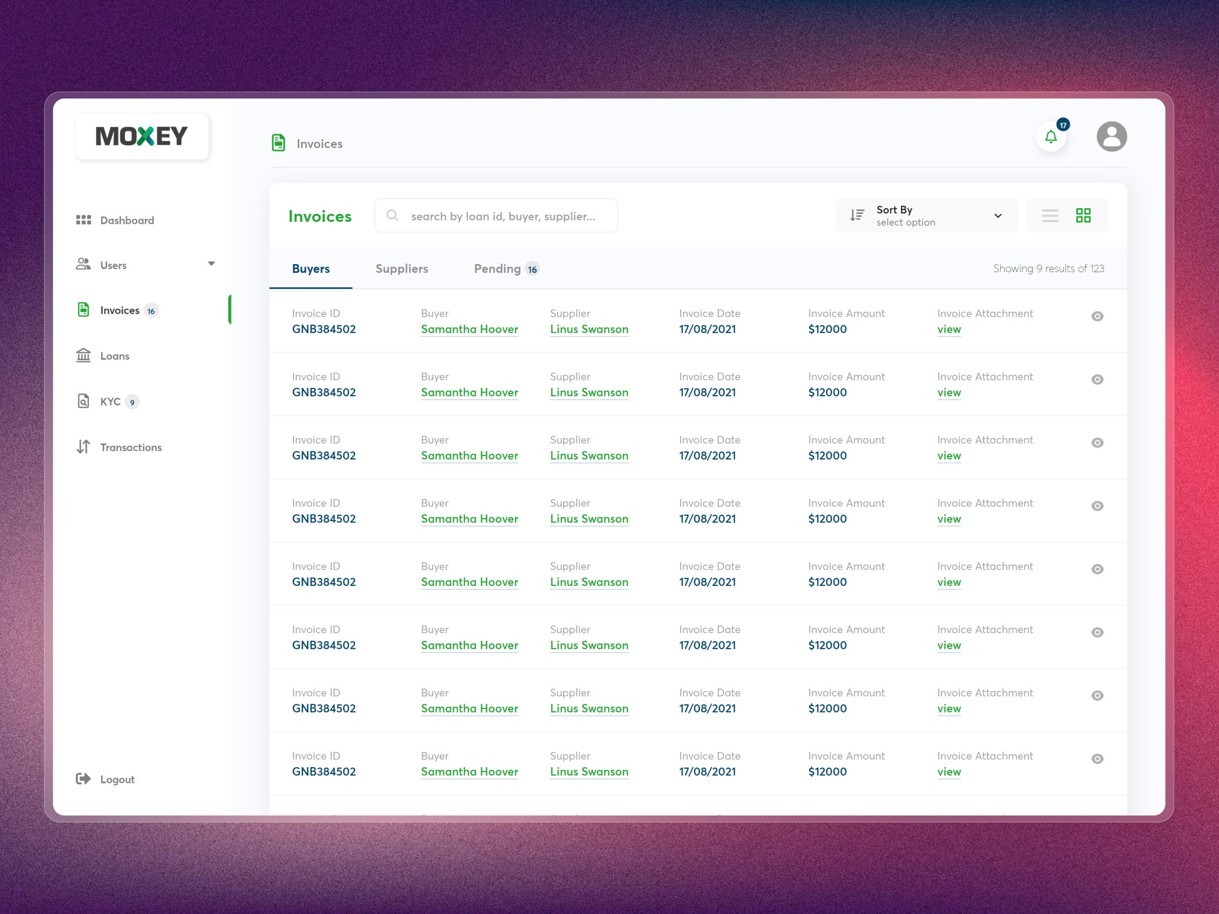 Moxey Invoice Discounting Platform | Craftnotion