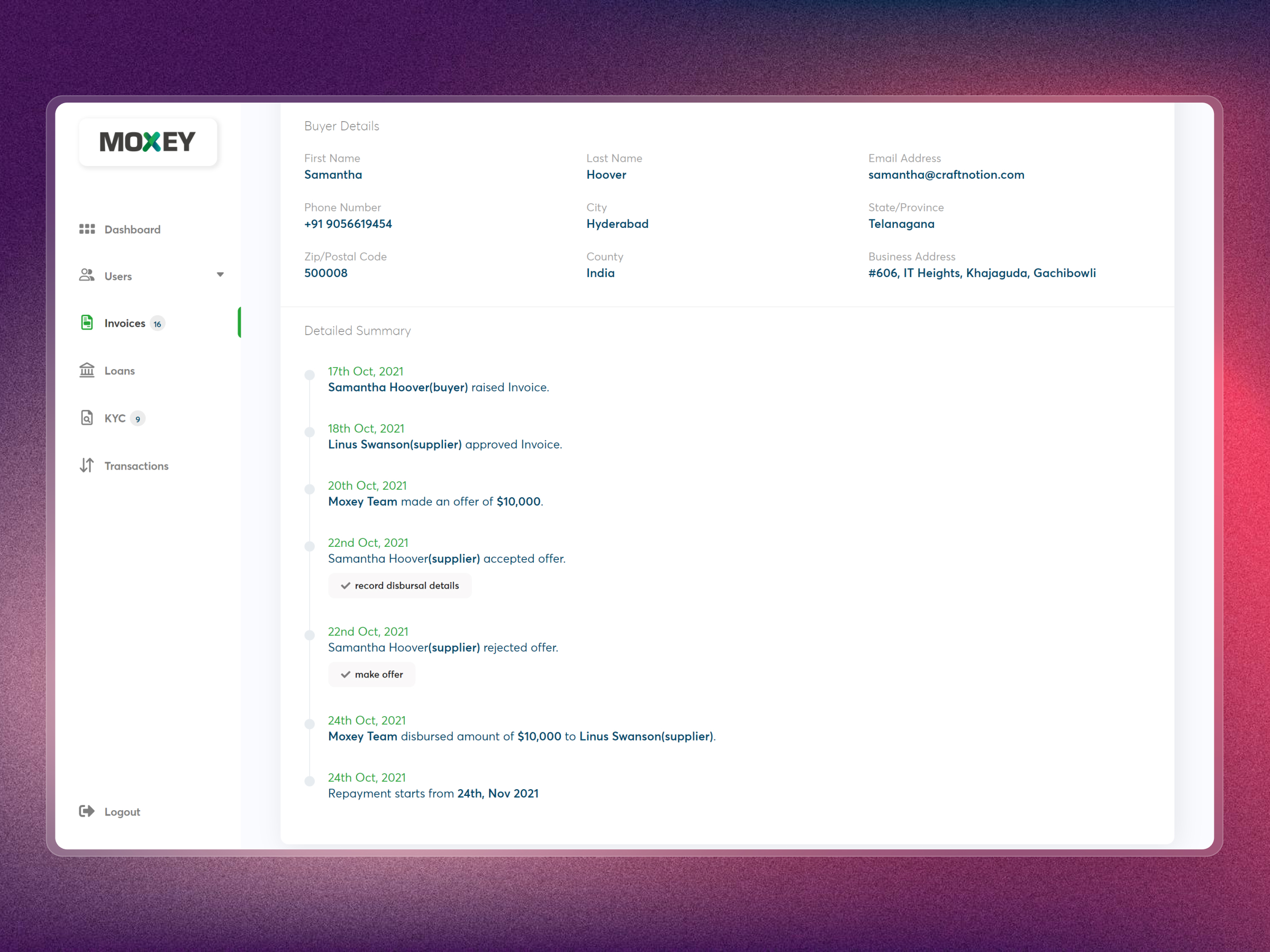 Moxey Invoice Discounting Platform | Craftnotion