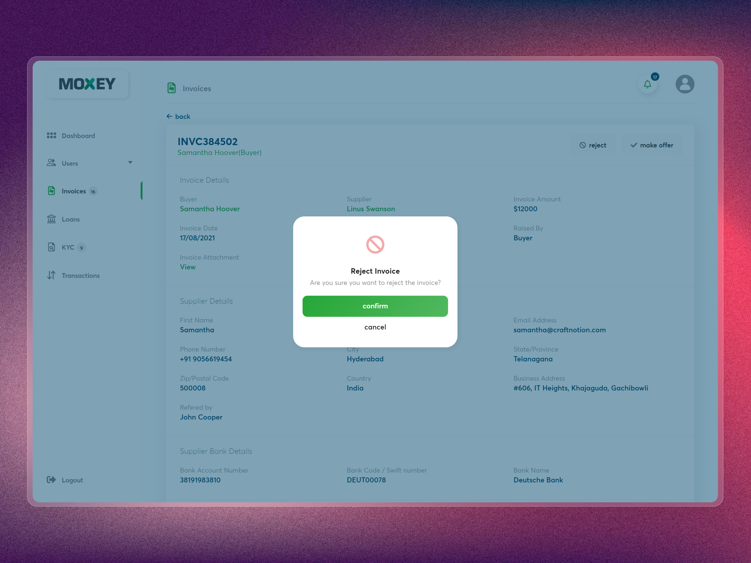 Moxey Invoice Discounting Platform | Craftnotion