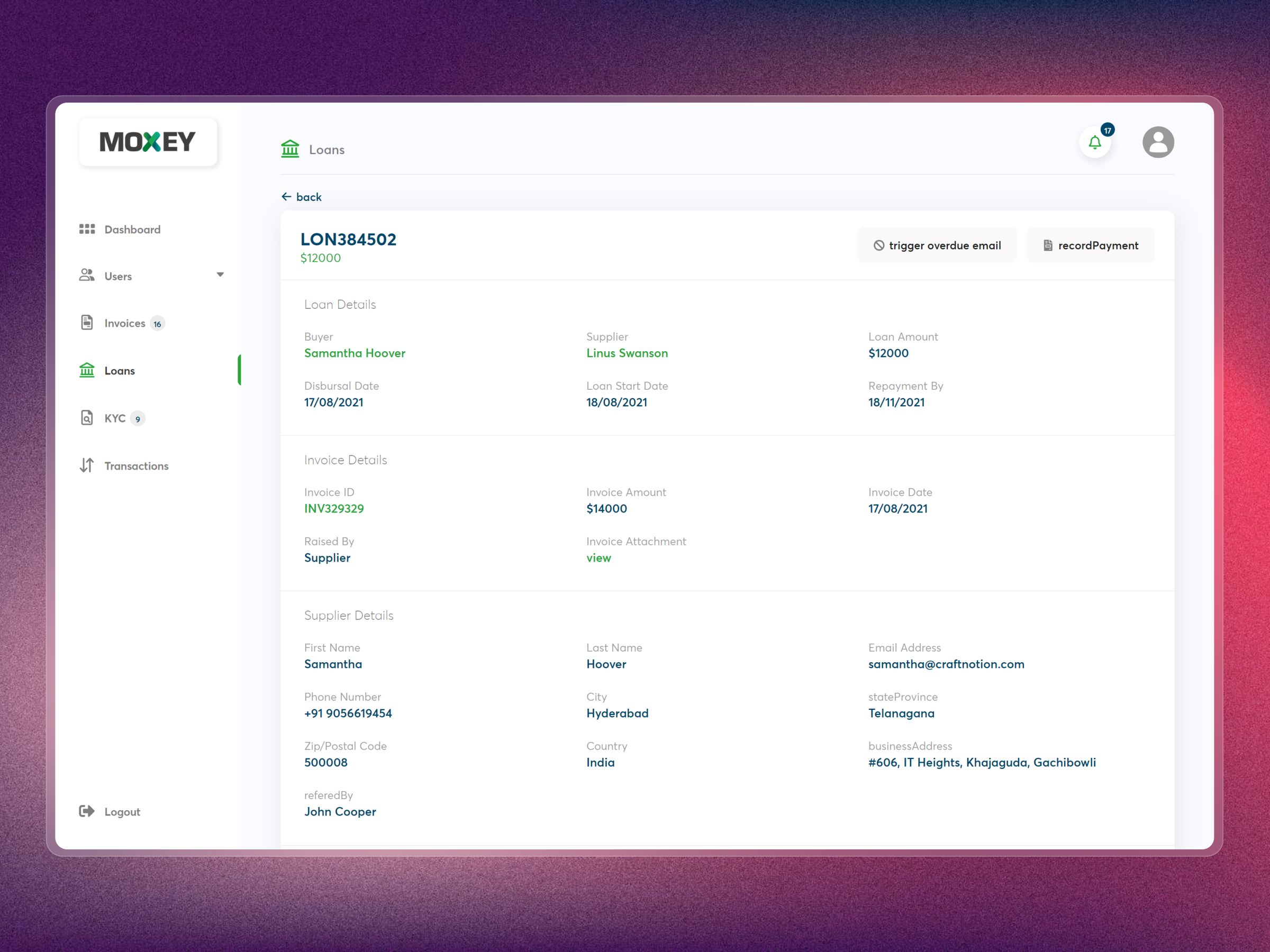Moxey Invoice Discounting Platform | Craftnotion