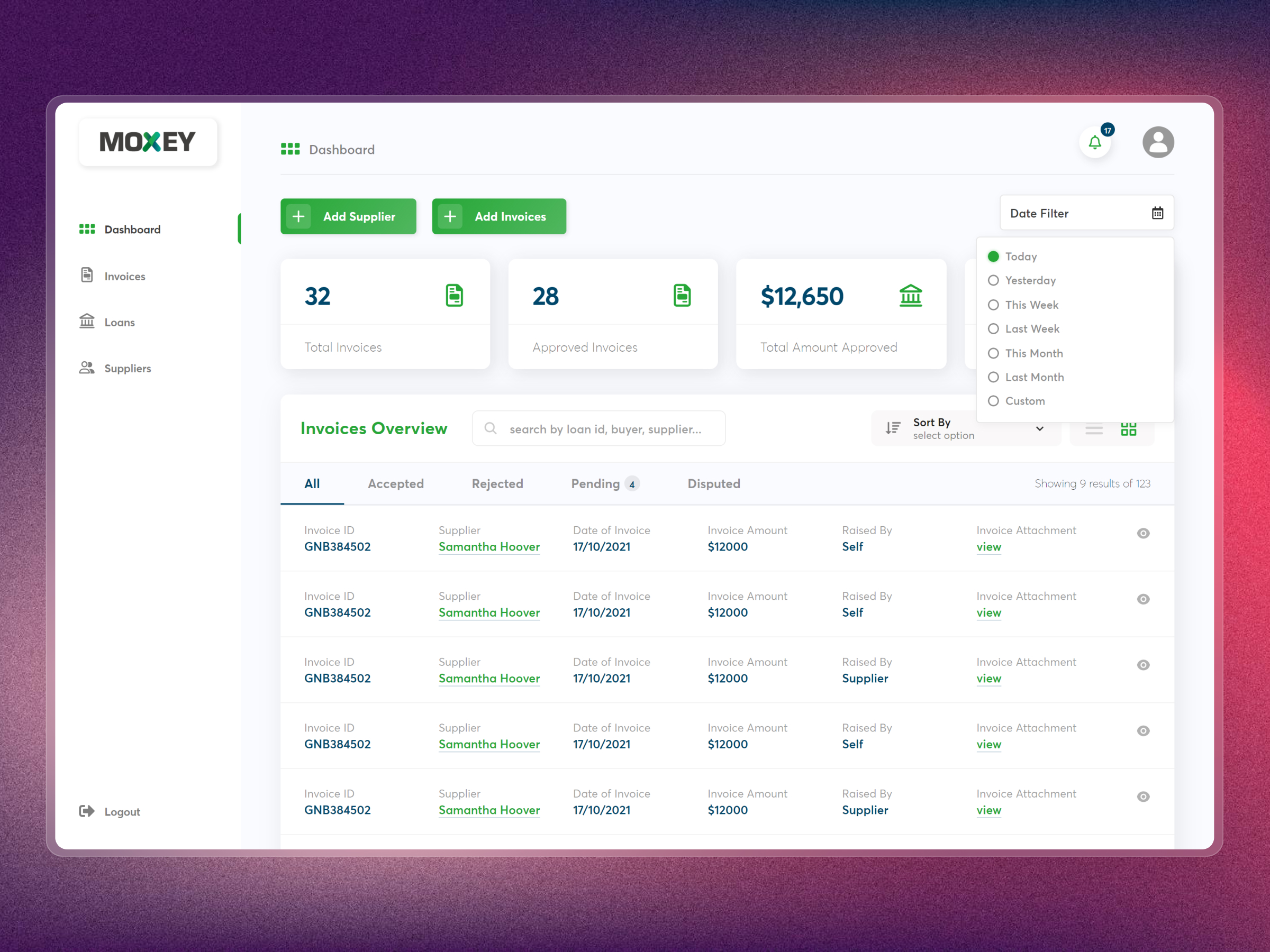 Moxey Invoice Discounting Platform | Craftnotion
