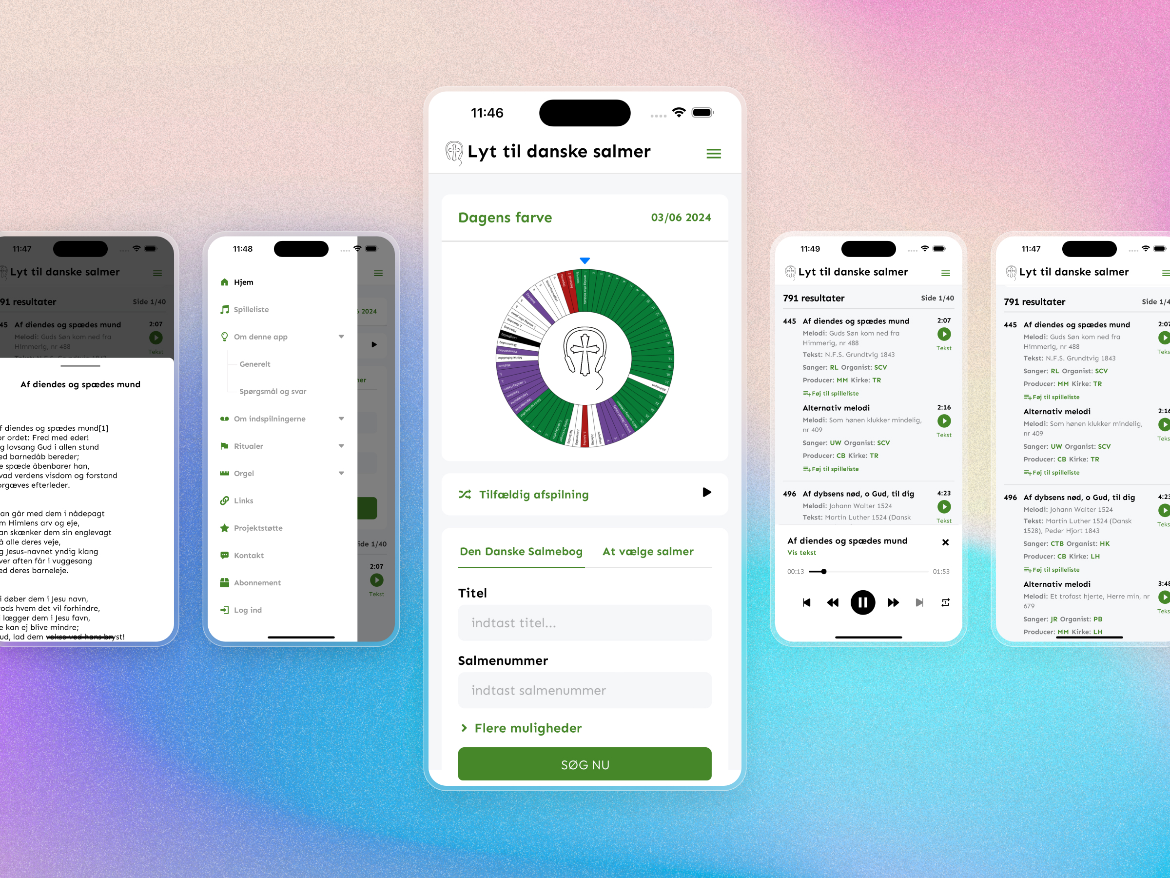 Mobile App Interface for Lyt til Danske Salmer