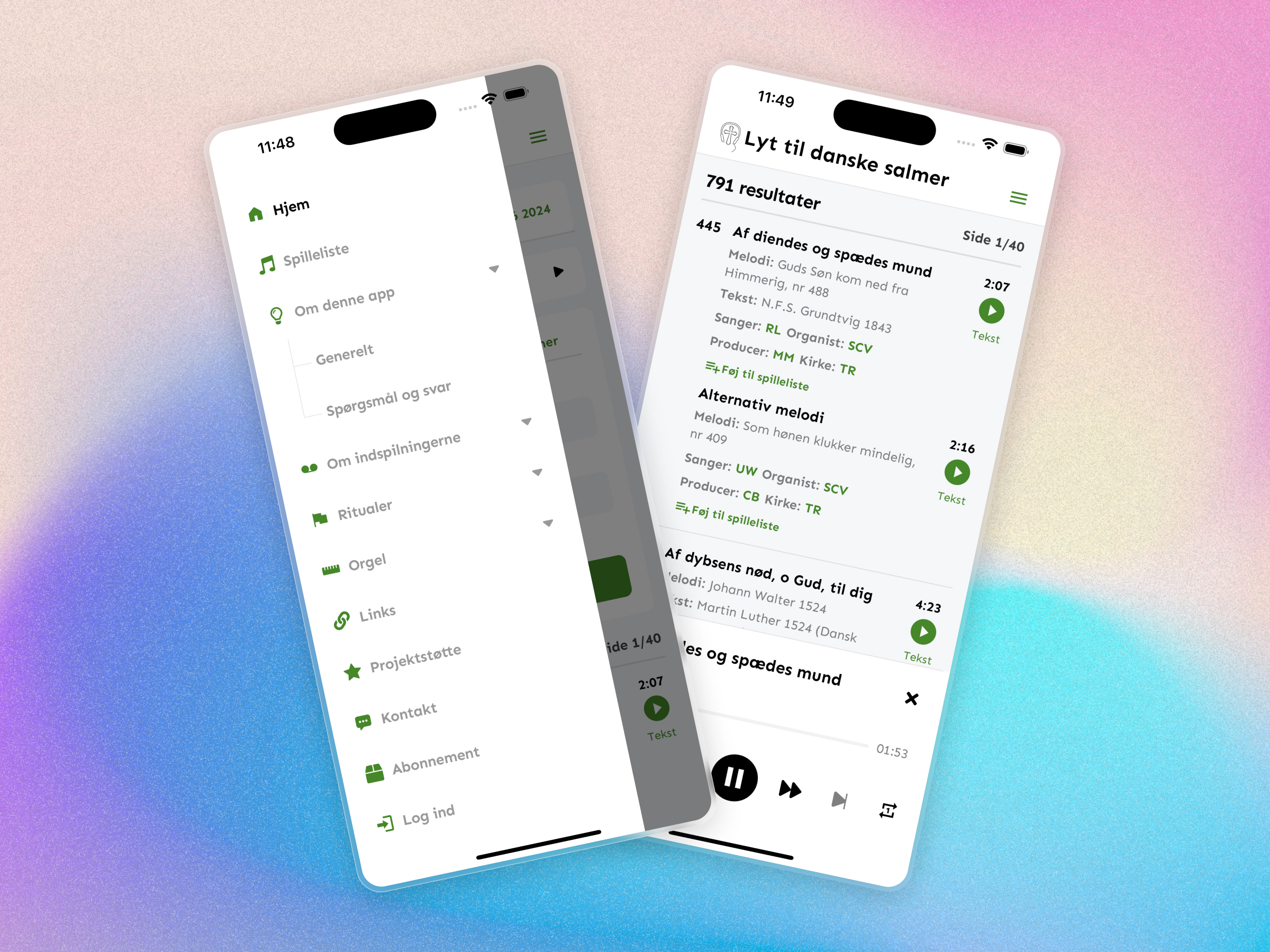 Lyt til Danske Salmer Mobile App Dashboard