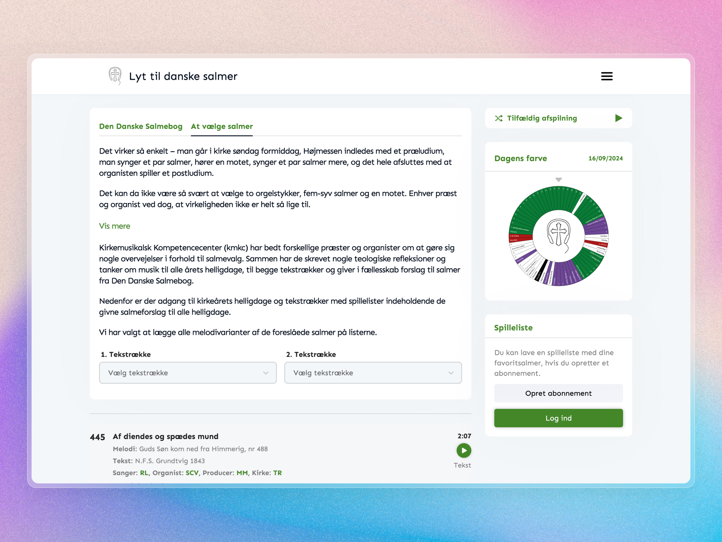 Lyt til Danske Salmer Website | Craftnotion