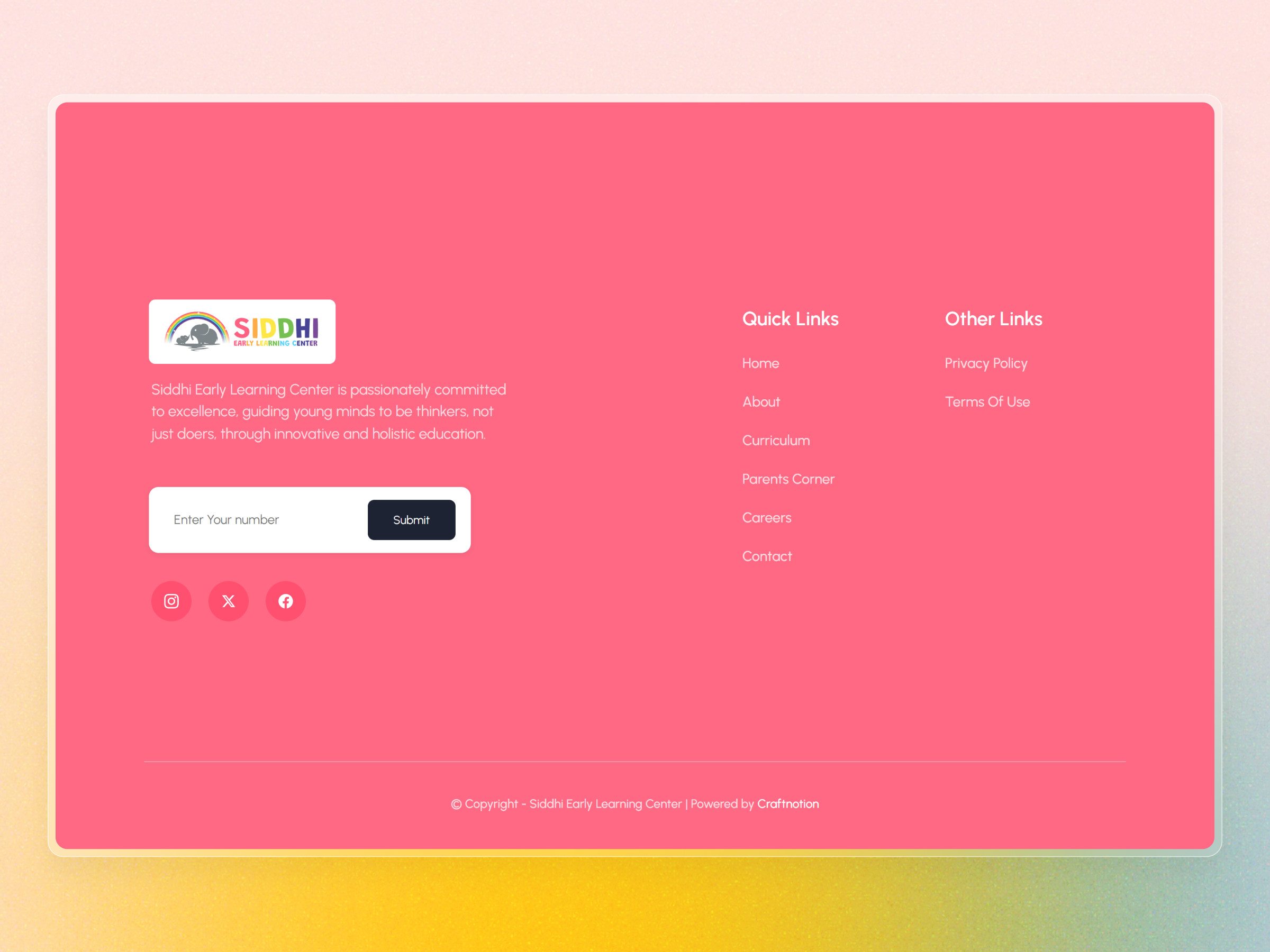 Siddhi Early Learning Center Website | Craftnotion
