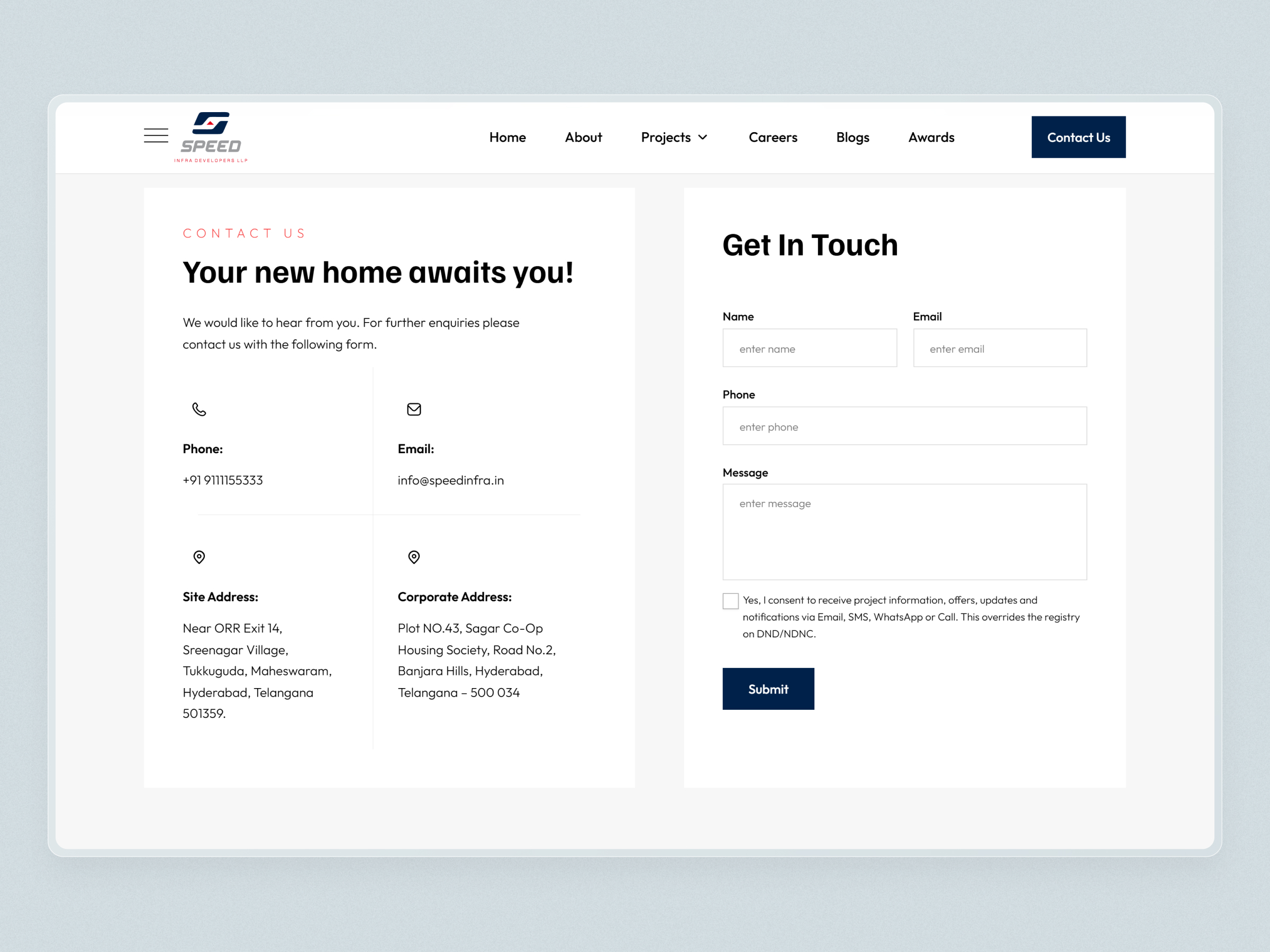 Speed Infra Real Estate Website | Craftnotion